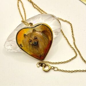 Hand Painted Pomeranian Dog MOP Pendant VTG